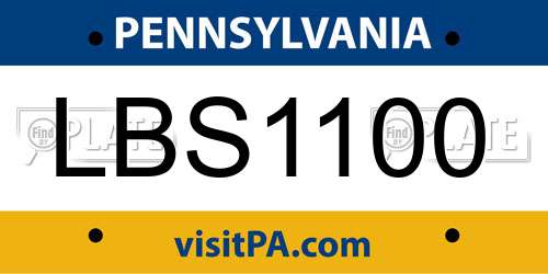 LBS1100 Pennsylvania License Plate