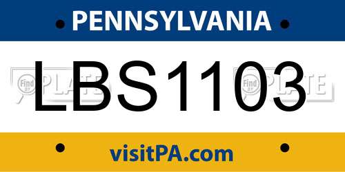 LBS1103 Pennsylvania License Plate