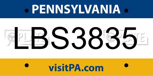LBS3835 Pennsylvania License Plate