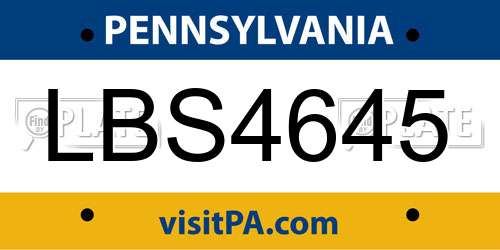 LBS4645 Pennsylvania License Plate
