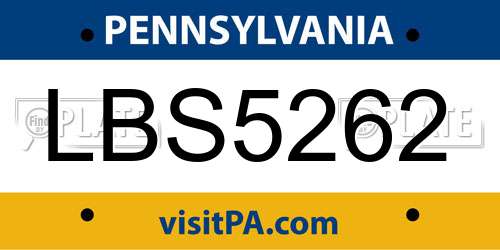 LBS5262 Pennsylvania License Plate