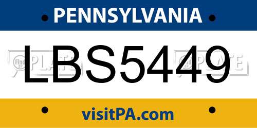 LBS5449 Pennsylvania License Plate