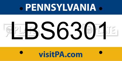 LBS6301 Pennsylvania License Plate