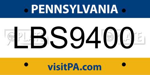 LBS9400 Pennsylvania License Plate