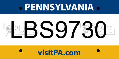 LBS9730 Pennsylvania License Plate