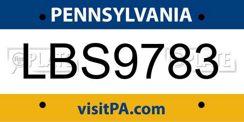 LBS9783 Pennsylvania License Plate