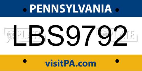 LBS9792 Pennsylvania License Plate