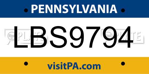 LBS9794 Pennsylvania License Plate