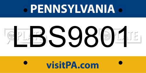 LBS9801 Pennsylvania License Plate
