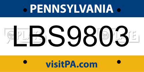 LBS9803 Pennsylvania License Plate