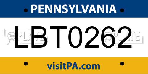 LBT0262 Pennsylvania License Plate