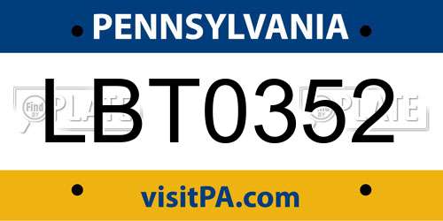 LBT0352 Pennsylvania License Plate