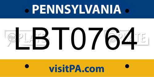 LBT0764 Pennsylvania License Plate