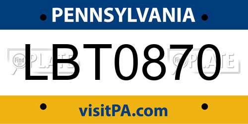 LBT0870 Pennsylvania License Plate