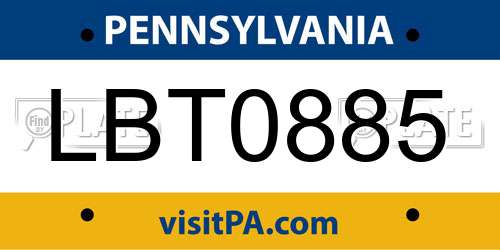 LBT0885 Pennsylvania License Plate
