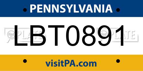 LBT0891 Pennsylvania License Plate