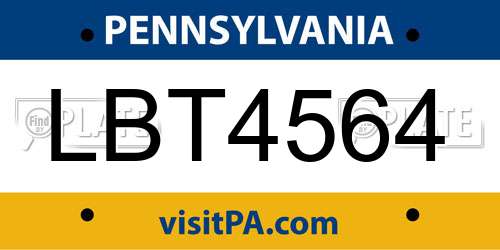 LBT4564 Pennsylvania License Plate
