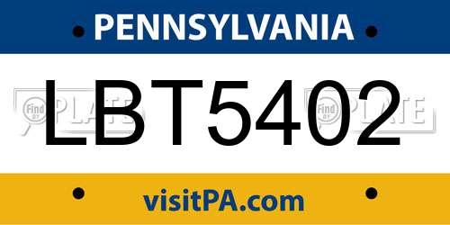 LBT5402 Pennsylvania License Plate