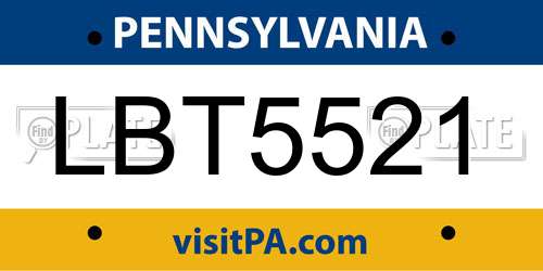 LBT5521 Pennsylvania License Plate