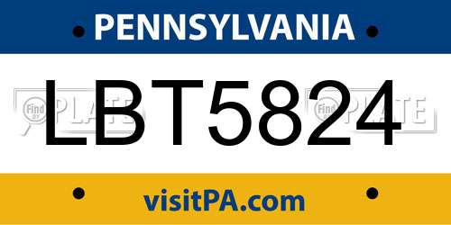 LBT5824 Pennsylvania License Plate