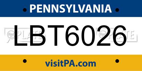 LBT6026 Pennsylvania License Plate