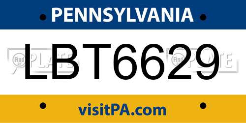 LBT6629 Pennsylvania License Plate
