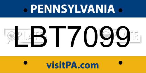LBT7099 Pennsylvania License Plate