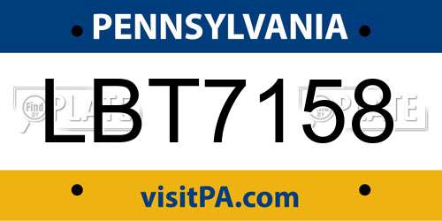 LBT7158 Pennsylvania License Plate
