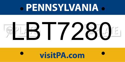 LBT7280 Pennsylvania License Plate