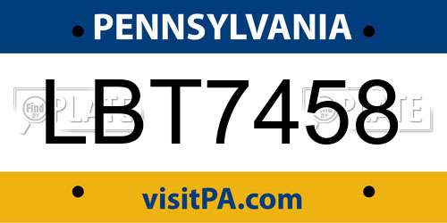 LBT7458 Pennsylvania License Plate
