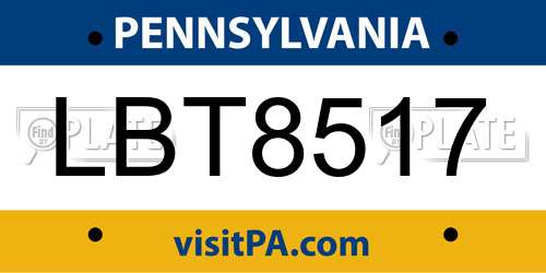 LBT8517 Pennsylvania License Plate