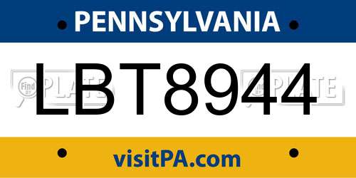 LBT8944 Pennsylvania License Plate