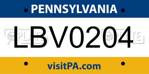LBV0204 Pennsylvania License Plate