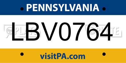 LBV0764 Pennsylvania License Plate