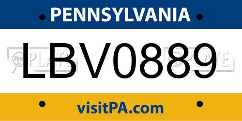 LBV0889 Pennsylvania License Plate