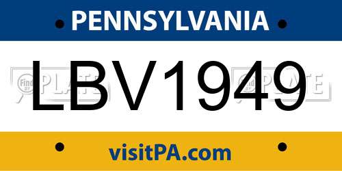 LBV1949 Pennsylvania License Plate