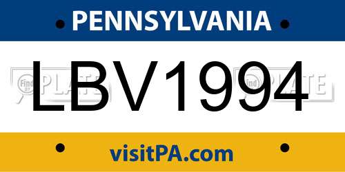 LBV1994 Pennsylvania License Plate