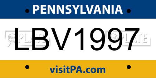 LBV1997 Pennsylvania License Plate