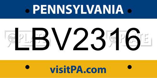 LBV2316 Pennsylvania License Plate