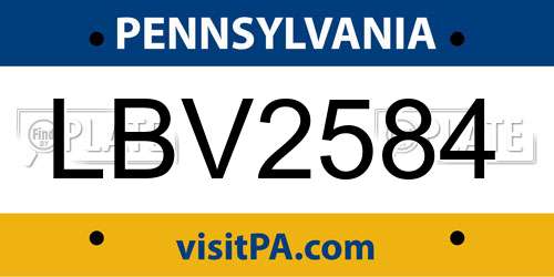 LBV2584 Pennsylvania License Plate