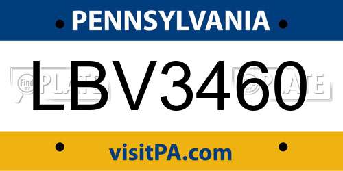 LBV3460 Pennsylvania License Plate
