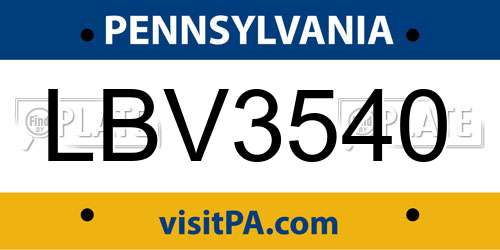 LBV3540 Pennsylvania License Plate