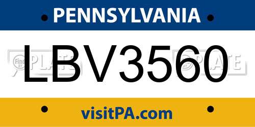 LBV3560 Pennsylvania License Plate