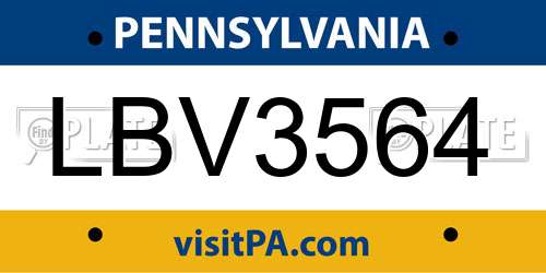 LBV3564 Pennsylvania License Plate