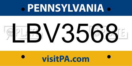 LBV3568 Pennsylvania License Plate