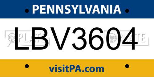 LBV3604 Pennsylvania License Plate