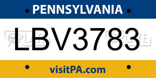 LBV3783 Pennsylvania License Plate
