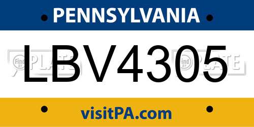 LBV4305 Pennsylvania License Plate