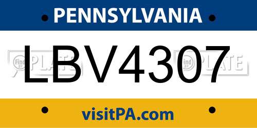 LBV4307 Pennsylvania License Plate