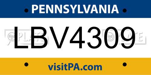 LBV4309 Pennsylvania License Plate